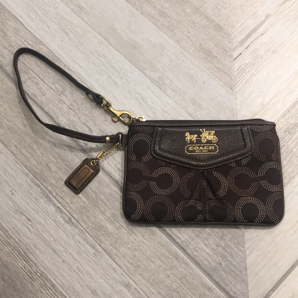 Brown Coach Monogram Wristlet